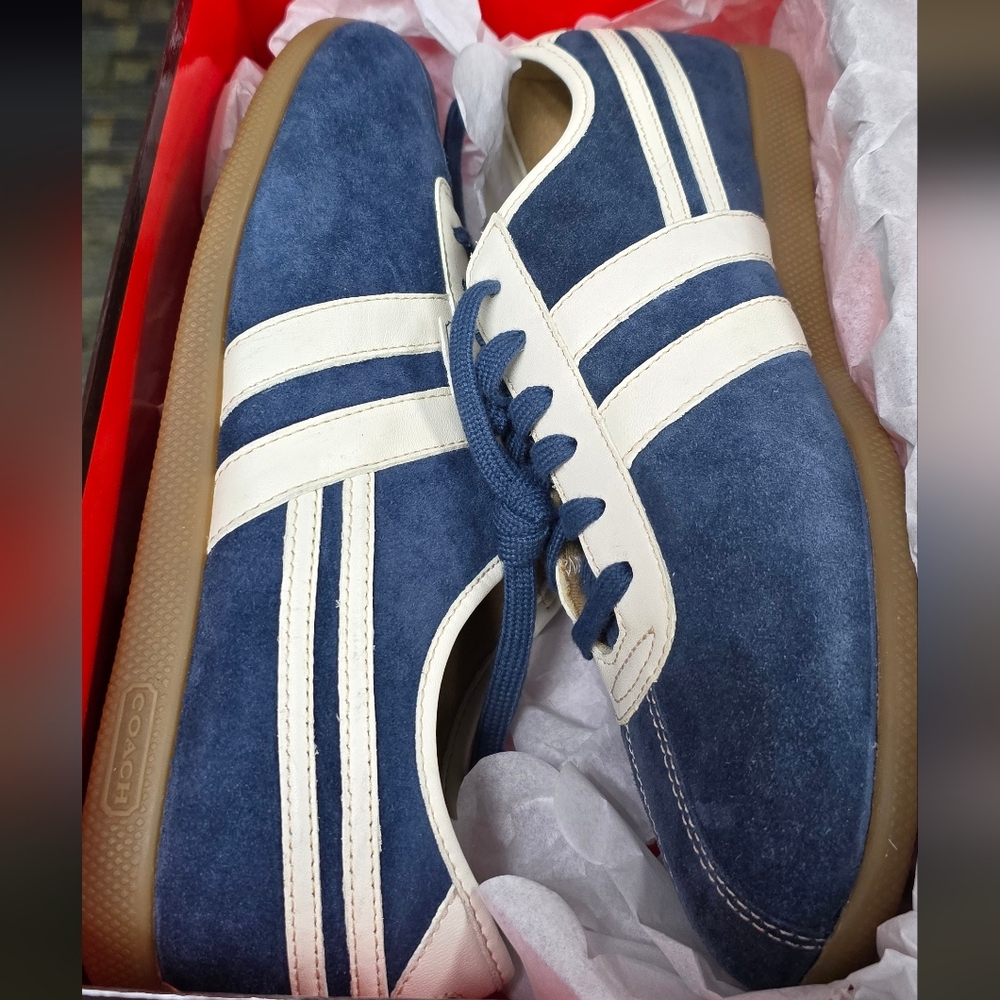 Coach Frasier Retro Sneakers in blue suede and White - Picture 2 of 11